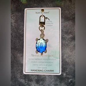BNIB True To Form Gold toneGreen/Blue Prism Crystal Turtle Bag Charm/Keychain$60
